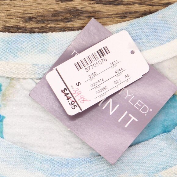 NWT Christopher & Banks Womens French Terry Short Sleeve Shirt 1574 S Blue Multi - Picture 3 of 5